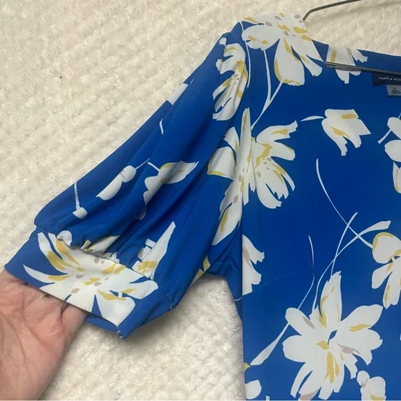Tommy Hilfiger Blue White Floral Dress Short Sleeves Career Business Dress Sz 8 - Picture 4 of 7